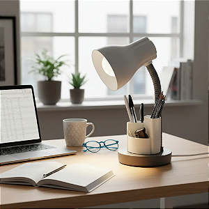 Luminária Organizadora de Mesa Cinza Estudo e Home Office Bivolt E27