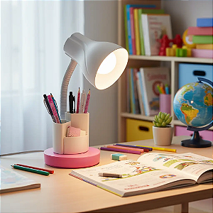Luminária Organizadora de Mesa Rosa Pink Estudo e Home Office Bivolt E27