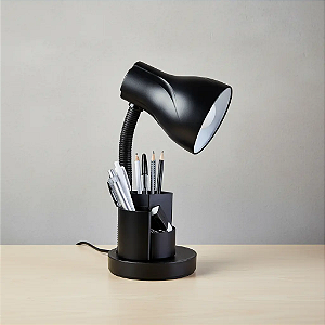 Luminária Organizadora de Mesa Preta Estudo e Home Office Bivolt