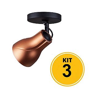 Kit 3 Spot de Sobrepor Direcionável Octa Plus Cobre 1xE27