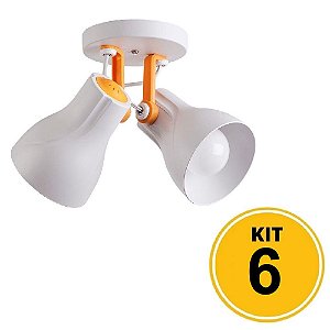 Kit 6 Spot de Sobrepor Direcionável Duplo Octa Plus 2xE27 - Branco/Amarelo