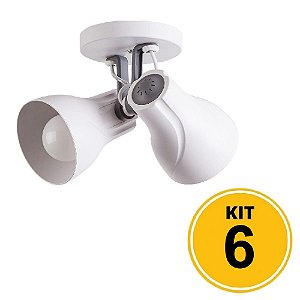 Kit 6 Spot de Sobrepor Direcionável Duplo Octa Plus 2xE27 - Branco/Cinza