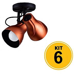 Kit 6 Spot de Sobrepor Direcionável Duplo Octa Plus 2xE27 - Cobre