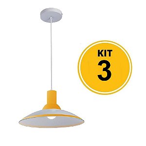 Kit 3 Pendente Chapéu em Vidro Ice Amarelo 30cm