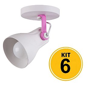 Kit 6 Spot Sobrepor Direcionável Octa Plus Branco/Rosa 1xE27