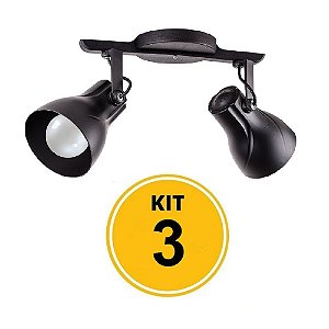 Kit 3 Spot Trilho Octa Plus Preto 2xE27