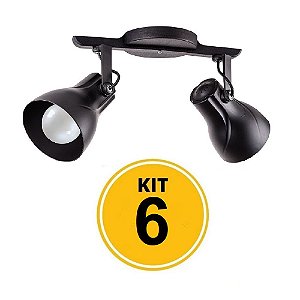 Kit 6 Spot Trilho Octa Plus Preto 2xE27