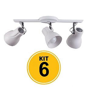 Kit 6 Spot Trilho Octa Plus Branco Detalhe Cinza 3xE27