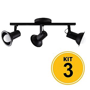 Kit 3 Spot Sobrepor Trilho Direcionável Octa Cupps Preto 3xE27 Bivolt - Design Moderno Quarto/Sala