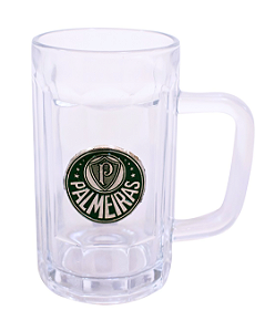 CANECA DE VIDRO PALMEIRAS OFICIAL C/ BRASÃO METAL 400ML