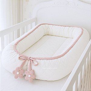 Ninho Básico - Malha Jacquard - Perola / Cordão Tricot Rosa Una Com Pingente Flores