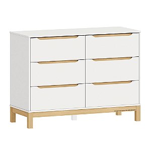 Cômoda 6 Gavetas Cozy - Branco / Carvalho Malva - prontaentrega