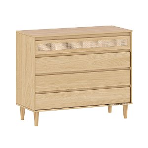 Cômoda Paglia - 4 Gavetas - Com 1 Tela Rattan - Carvalho Malva - prontaentrega