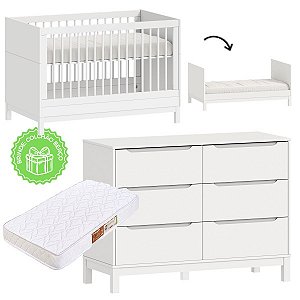 Conjunto - Berço Cozy 2 em 1 + Cômoda Cozy - Branco