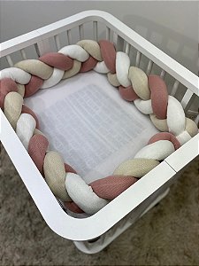 Trança - Mini Berço - Tricô - Rosa / Bege / Branco
