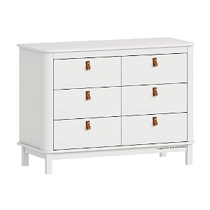 Cômoda Cromo 6 Gavetas - Com Puxadores em Couro - Branco - prontaentrega