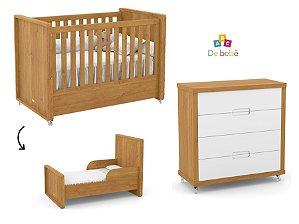 Conjunto - Berço Tutto 2 em 1 + Gaveteiro Tutto - Branco/Freijó