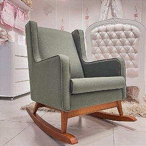 Poltrona De Amamentação Wind - Com Balanço - Tecido 102A - Linho Verde - prontaentrega