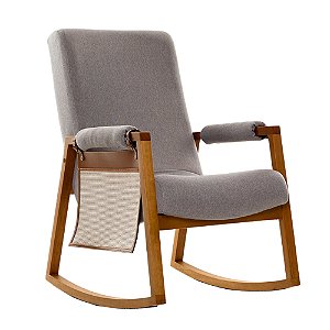 Poltrona De Amamentação Nature - Com Balanço - Com Bolso - Tecido 360C - Linho Cinza Escuro
