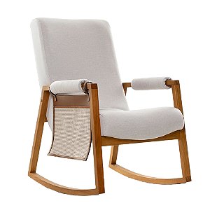 Poltrona De Amamentação Nature - Com Balanço - Com Bolso - Tecido 228B - Linho Cinza Claro