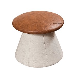 Puff Cogumelo - Tampo Em Courino 200B - Linho Bege - Tecido 100A