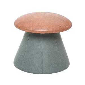 Puff Cogumelo - Tampo Em Courino 200B - Linho Verde - Tecido 102A