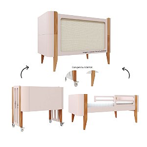 Berço Bo Palha - 3 em 1 - Rosa Old/Jequitiba