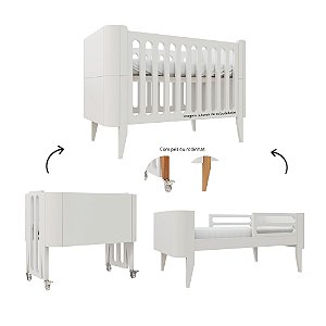 Berço Bo Palitado - 3 em 1 - Branco/Branco
