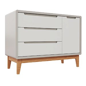 Cômoda Bo - Com Porta - Cinza / Branco / Pés Jequitiba