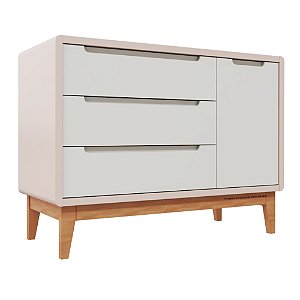 Cômoda Bo - Com Porta - Rosa Old / Branco / Pés Jequitiba