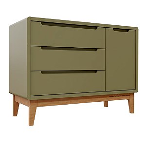 Cômoda Bo - Com Porta - Verde Cacto / Pés Jequitiba