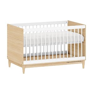 Berço Tomi - 2 em 1 - Branco Com Carvalho