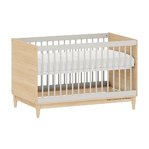 Berço Tomi - 2 em 1 - Cinza Com Carvalho