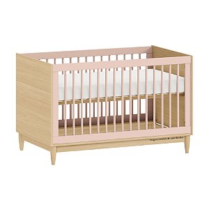 Berço Tomi - 2 em 1 - Rosa Com Carvalho