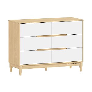 Cômoda Tomi - 6 Gavetas - Branco Com Carvalho