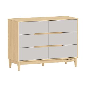 Cômoda Tomi - 6 Gavetas - Cinza Com Carvalho