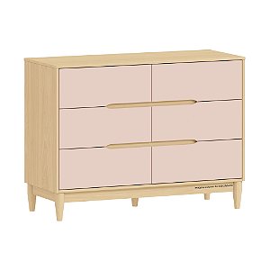Cômoda Tomi - 6 Gavetas - Rosa Com Carvalho
