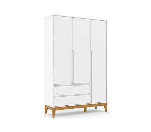 Guarda-Roupa Nature - 3 Portas - Branco / Pés Ecco Wood - 71290 - prontaentrega