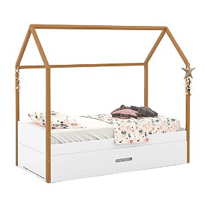 Cama Kids Liv - Com Auxiliar - Branco / Freijó - 51582