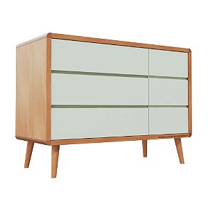 Cômoda Sonhos - Com Porta - Corpo Madeira - Gavetas Verde Old