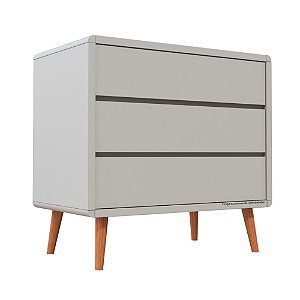 Cômoda Sonhos - 3 Gavetas - Sem Porta - Pés Madeira - Cinza