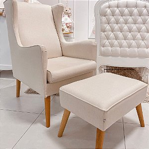 Poltrona De Amamentação Fox - Com Pés fixos - Com Puff Fox - Tecido 226B - Linho Bege