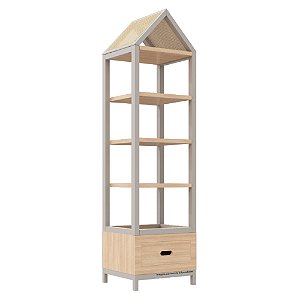 Estante Tupi 50 Com Telhado - Carvalho / Cinza