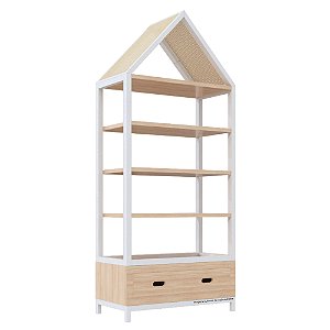 Estante Tupi 90 - Com Telhado - Carvalho / Branco