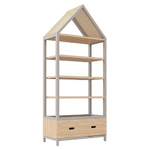 Estante Tupi 90 - Com Telhado - Carvalho / Cinza