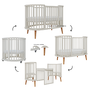Berço Sonhos Redondo / Oval - 4 em 1 - Areia / Jequitiba