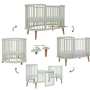 Berço Sonhos Redondo / Oval - 4 em 1 - Verde Old / Jequitiba