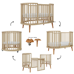 Berço Sonhos Redondo / Oval - 4 em 1 - Capuccino / Jequitiba