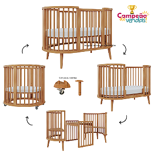 Berço Sonhos Up - 4 em 1 - Madeira Jequitiba - Berço Redondo