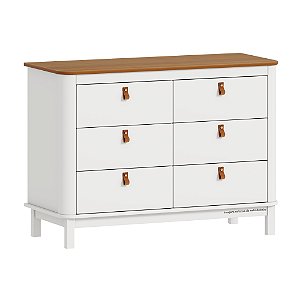 Cômoda Cromo - Com Puxadores Em Couro - Branco Com Tampo Nogueira - prontaentrega